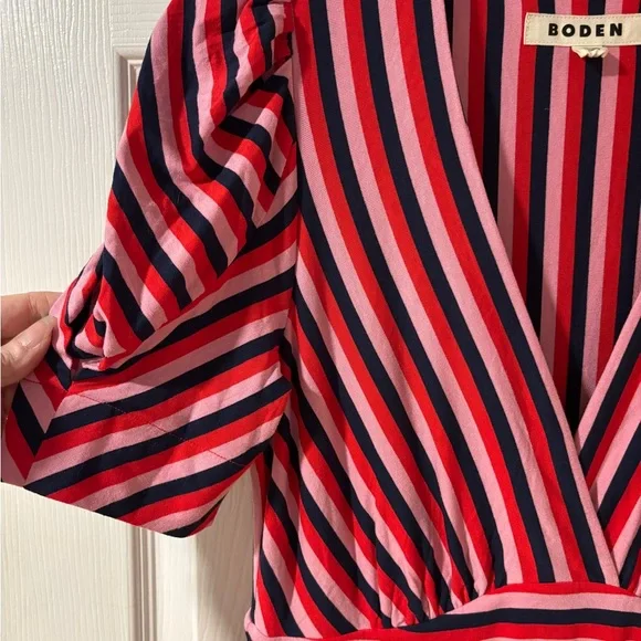 Boden Kristen Stripe A-Line V-Neck Midi Dress - Picture 9 of 16